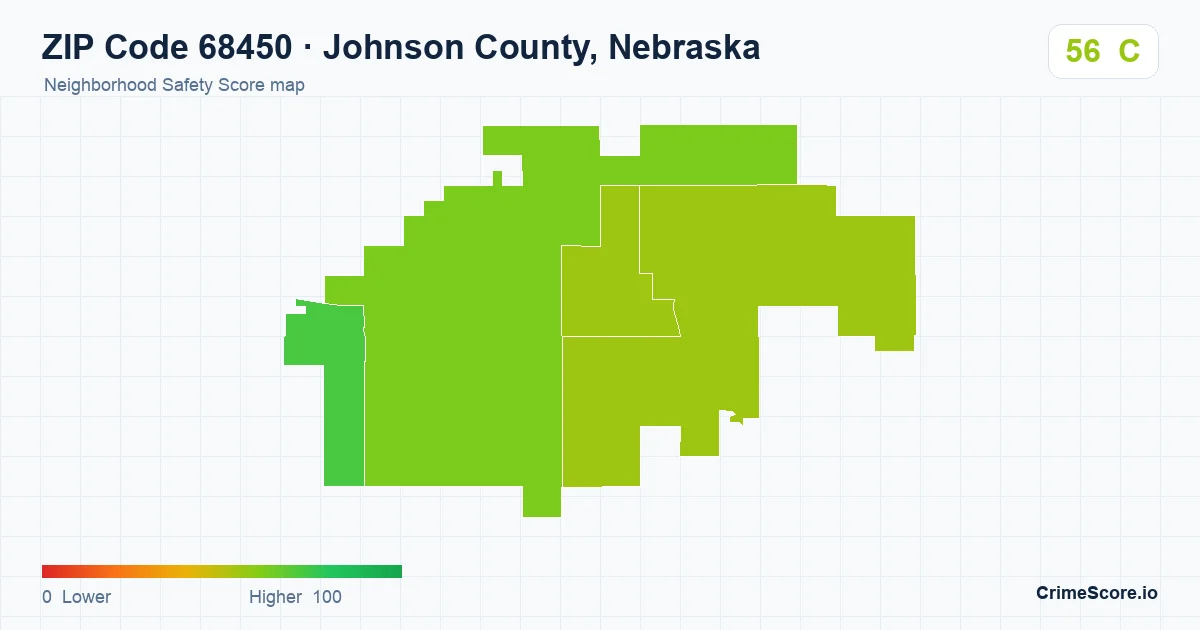 ZIP Code 68450 in Johnson County, Nebraska neighborhood Safety Score map