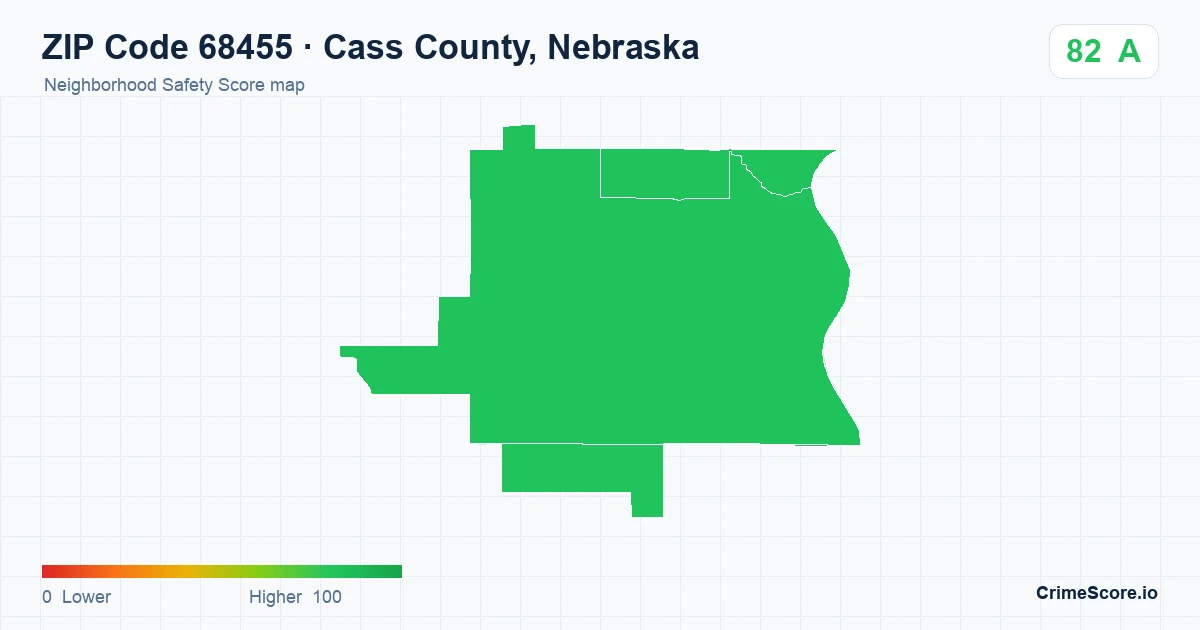 ZIP Code 68455 in Cass County, Nebraska neighborhood Safety Score map