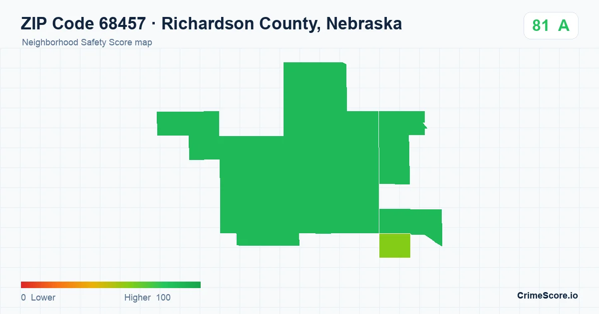 ZIP Code 68457 in Richardson County, Nebraska neighborhood Safety Score map