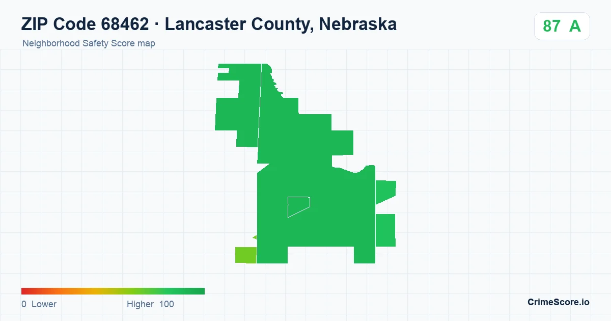 ZIP Code 68462 in Lancaster County, Nebraska neighborhood Safety Score map