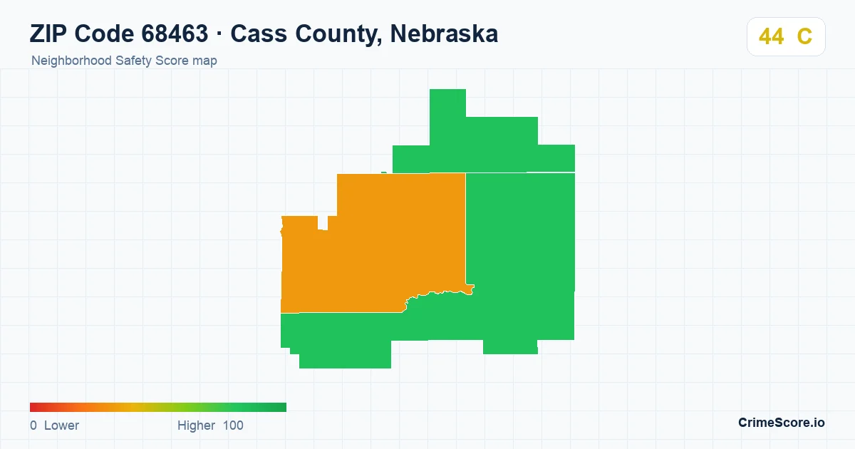 ZIP Code 68463 in Cass County, Nebraska neighborhood Safety Score map