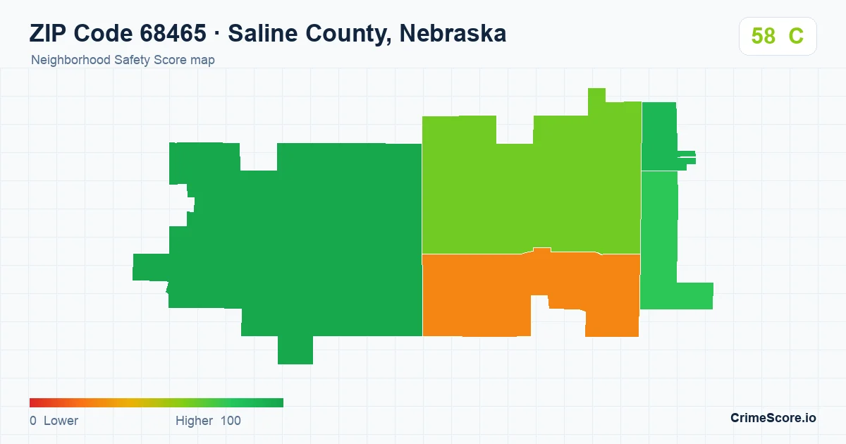 ZIP Code 68465 in Saline County, Nebraska neighborhood Safety Score map