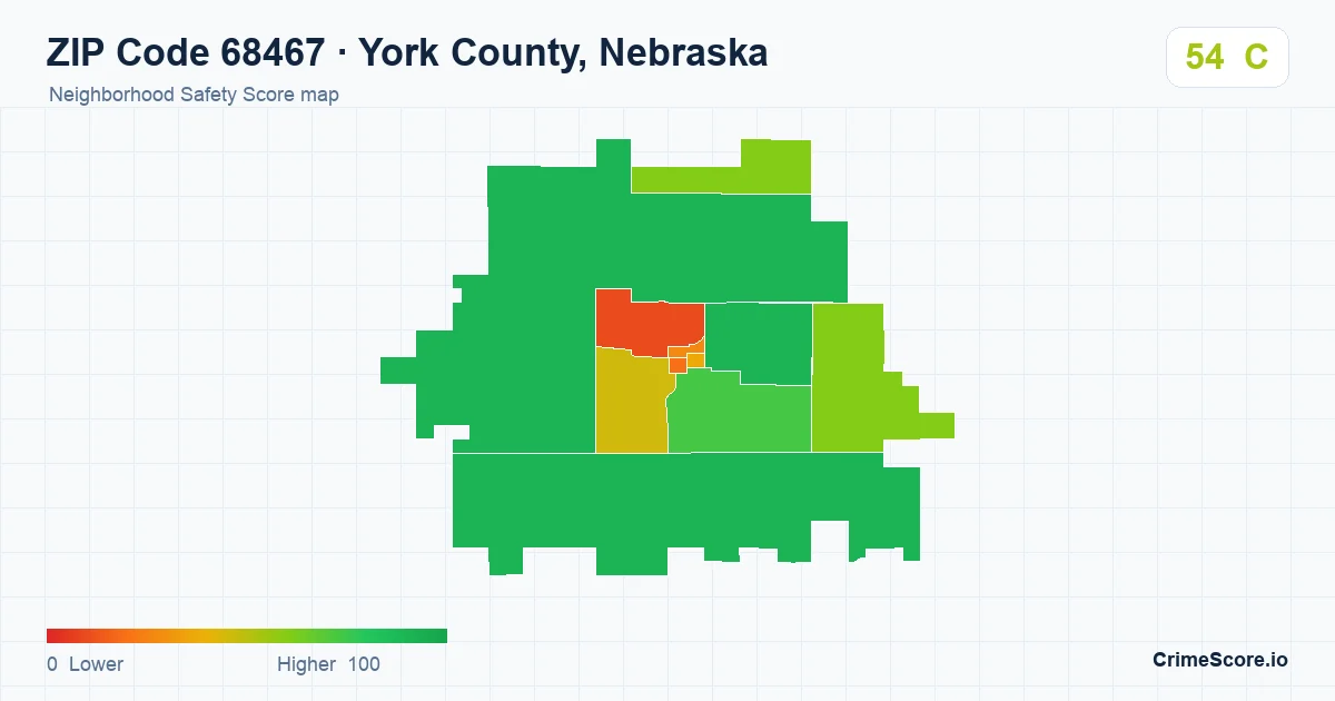 ZIP Code 68467 in York County, Nebraska neighborhood Safety Score map