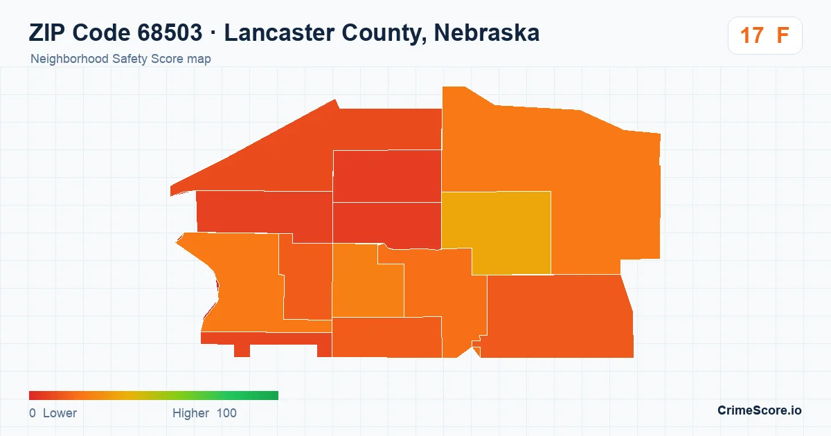 ZIP Code 68503 in Lancaster County, Nebraska neighborhood Safety Score map