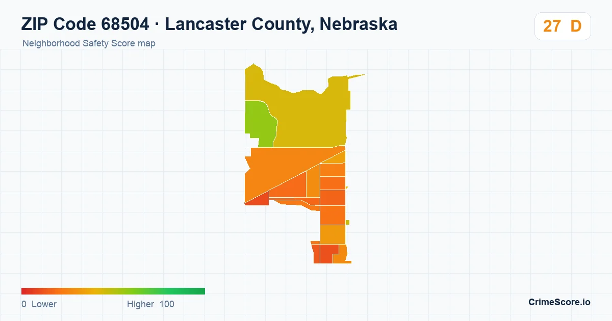 ZIP Code 68504 in Lancaster County, Nebraska neighborhood Safety Score map