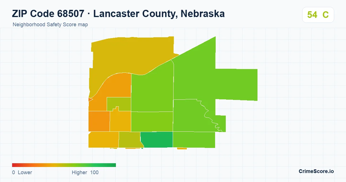 ZIP Code 68507 in Lancaster County, Nebraska neighborhood Safety Score map