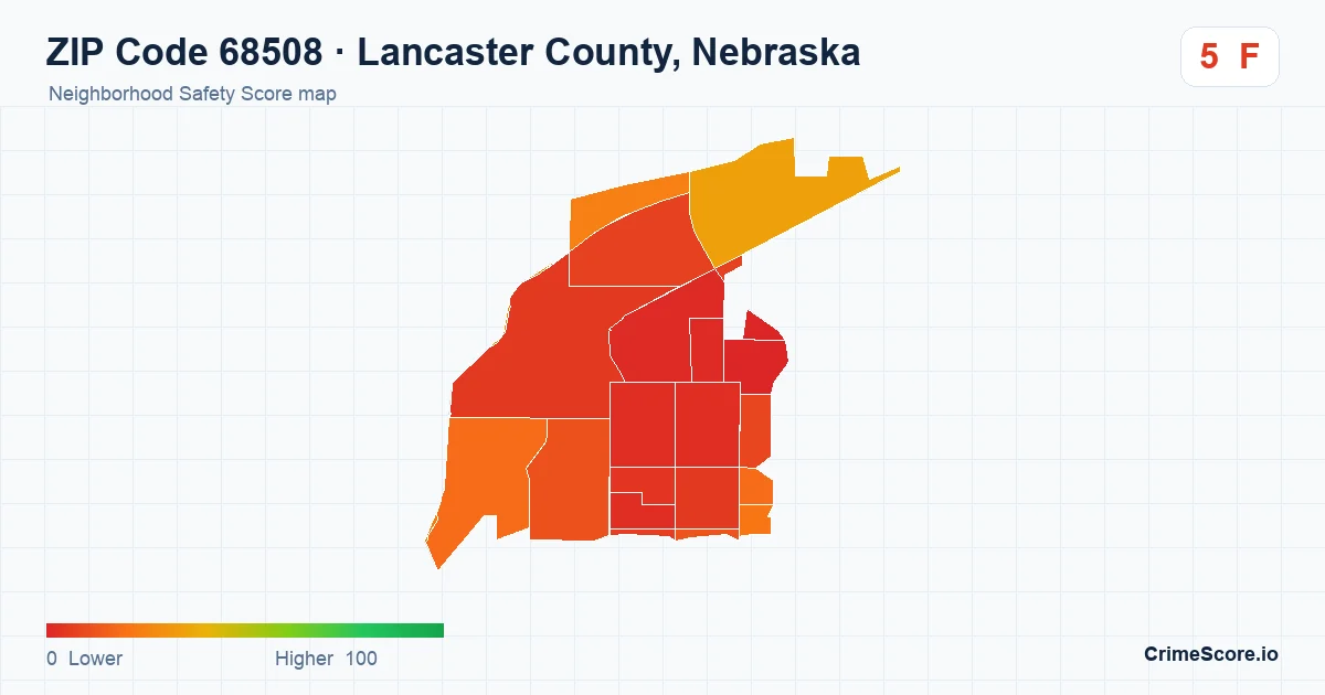ZIP Code 68508 in Lancaster County, Nebraska neighborhood Safety Score map