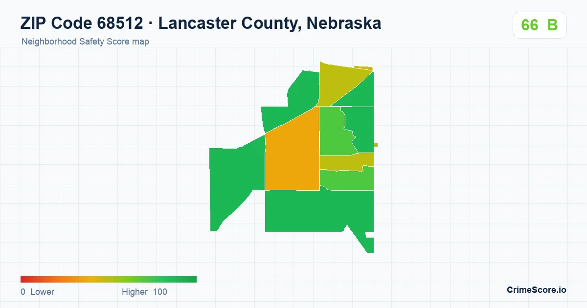 ZIP Code 68512 in Lancaster County, Nebraska neighborhood Safety Score map