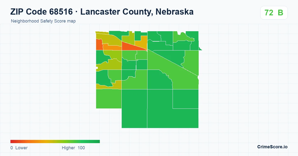 ZIP Code 68516 in Lancaster County, Nebraska neighborhood Safety Score map