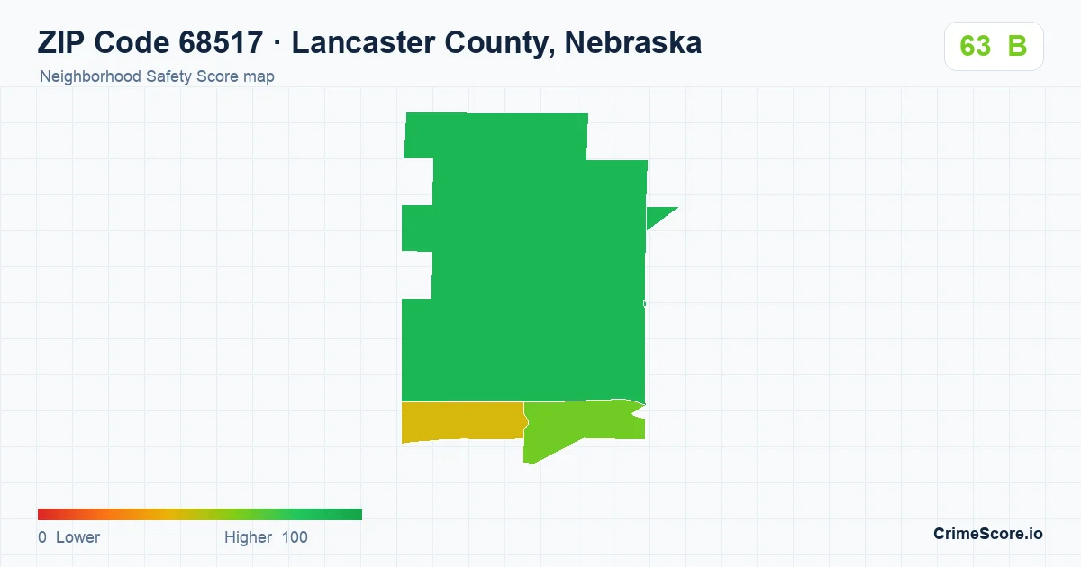 ZIP Code 68517 in Lancaster County, Nebraska neighborhood Safety Score map