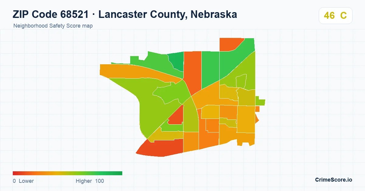 ZIP Code 68521 in Lancaster County, Nebraska neighborhood Safety Score map