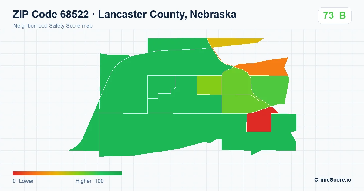 ZIP Code 68522 in Lancaster County, Nebraska neighborhood Safety Score map