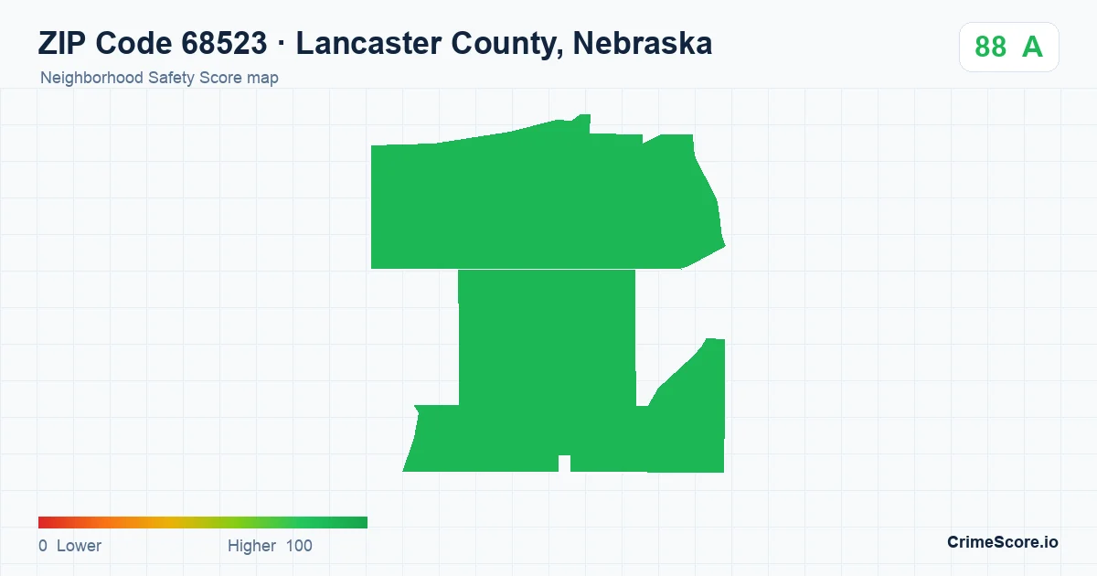 ZIP Code 68523 in Lancaster County, Nebraska neighborhood Safety Score map