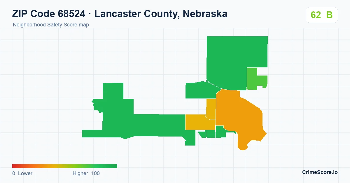 ZIP Code 68524 in Lancaster County, Nebraska neighborhood Safety Score map