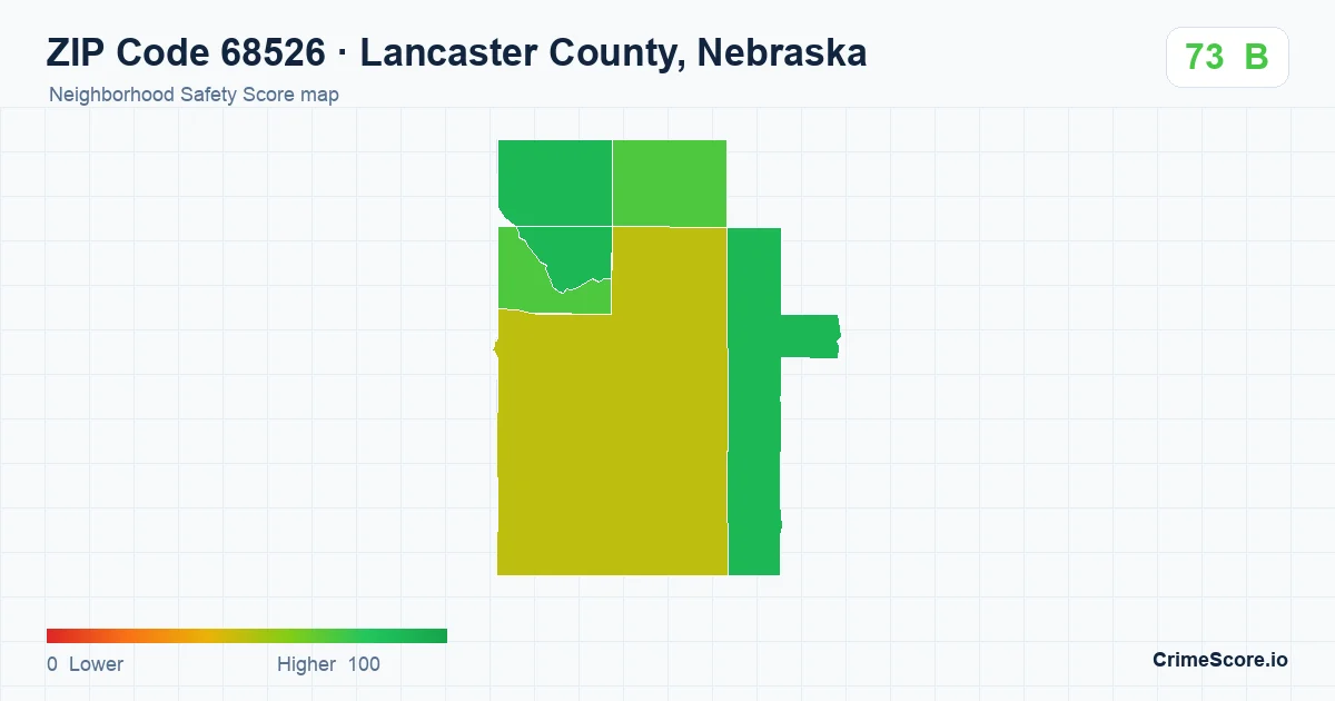 ZIP Code 68526 in Lancaster County, Nebraska neighborhood Safety Score map