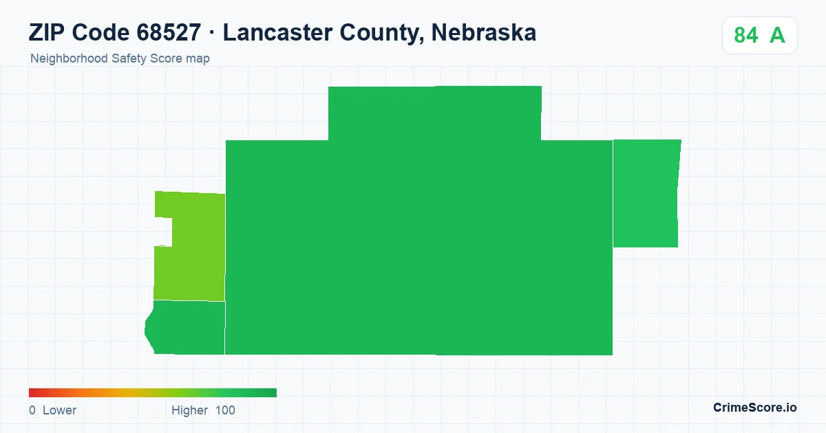 ZIP Code 68527 in Lancaster County, Nebraska neighborhood Safety Score map