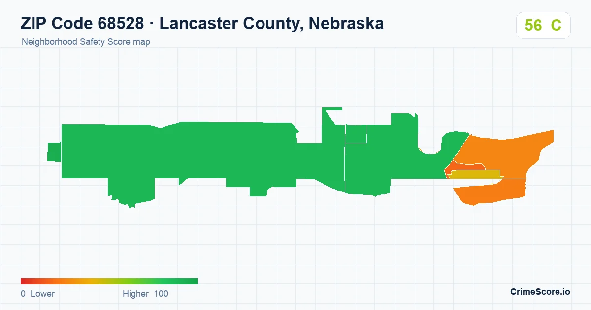ZIP Code 68528 in Lancaster County, Nebraska neighborhood Safety Score map