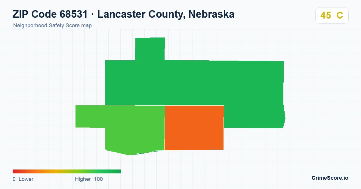 ZIP Code 68531 in Lancaster County, Nebraska neighborhood Safety Score map