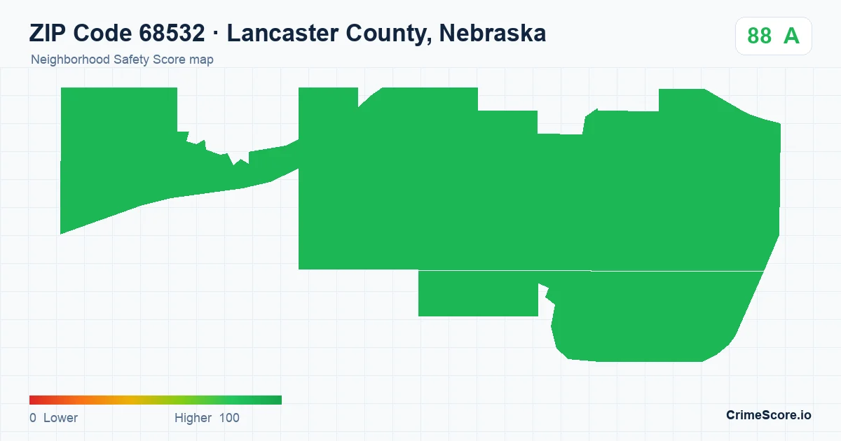 ZIP Code 68532 in Lancaster County, Nebraska neighborhood Safety Score map