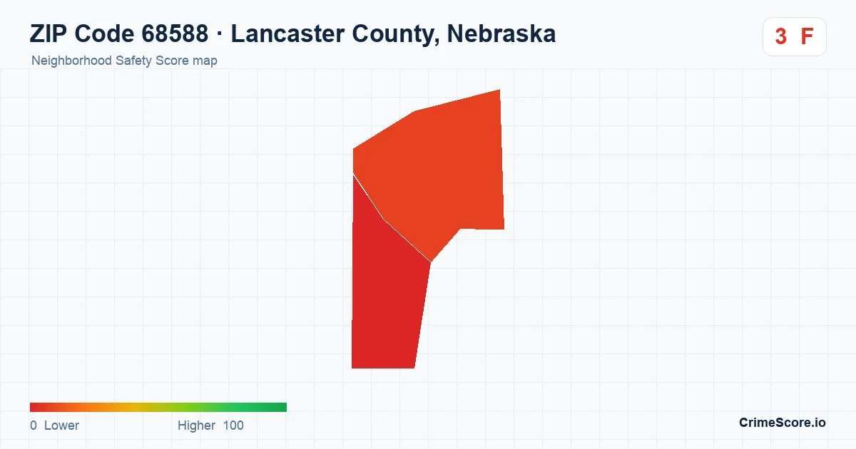 ZIP Code 68588 in Lancaster County, Nebraska neighborhood Safety Score map