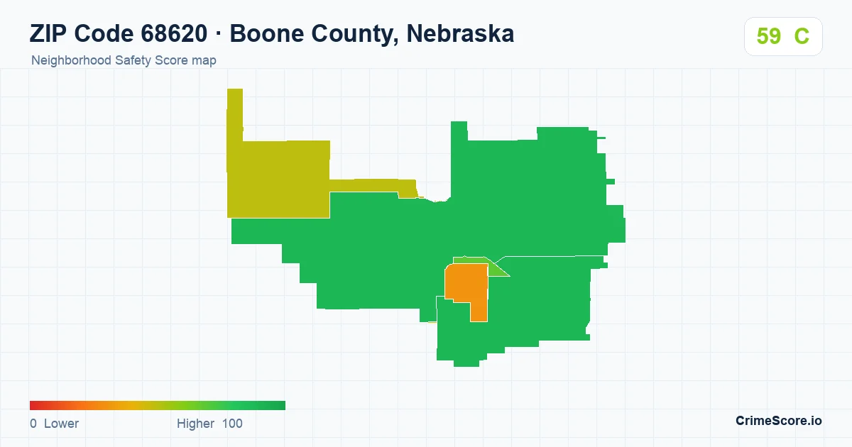 ZIP Code 68620 in Boone County, Nebraska neighborhood Safety Score map
