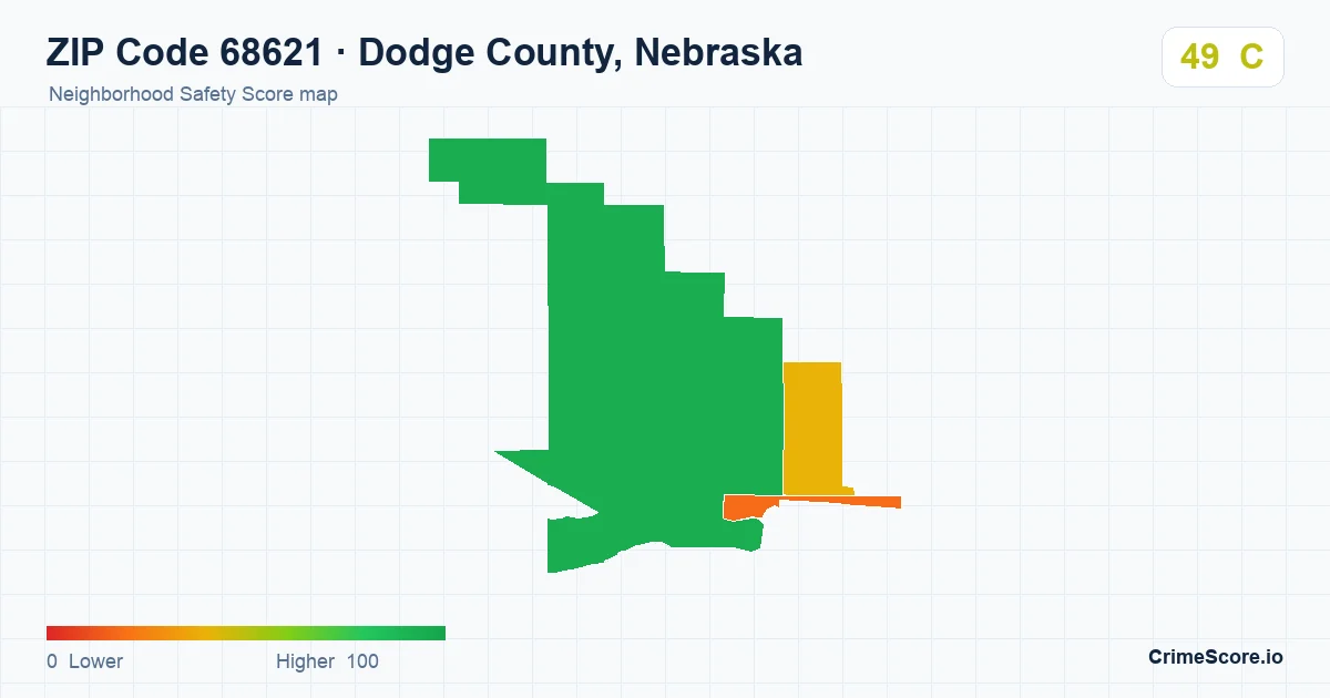 ZIP Code 68621 in Dodge County, Nebraska neighborhood Safety Score map