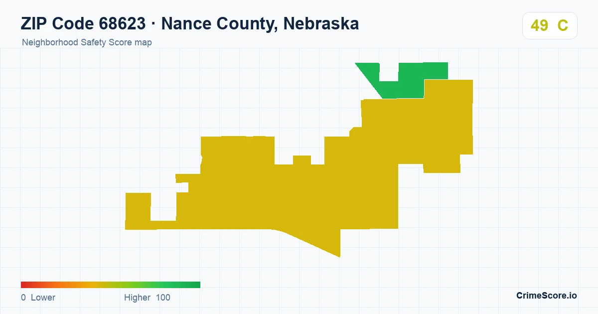 ZIP Code 68623 in Nance County, Nebraska neighborhood Safety Score map