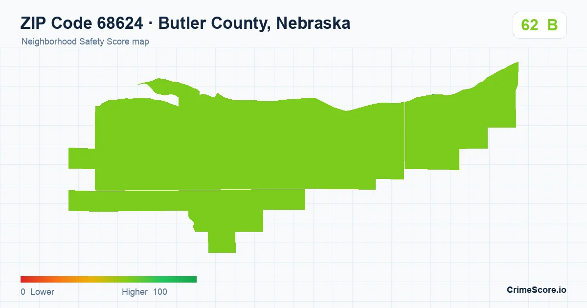 ZIP Code 68624 in Butler County, Nebraska neighborhood Safety Score map