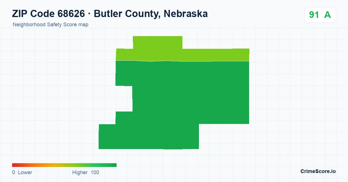 ZIP Code 68626 in Butler County, Nebraska neighborhood Safety Score map