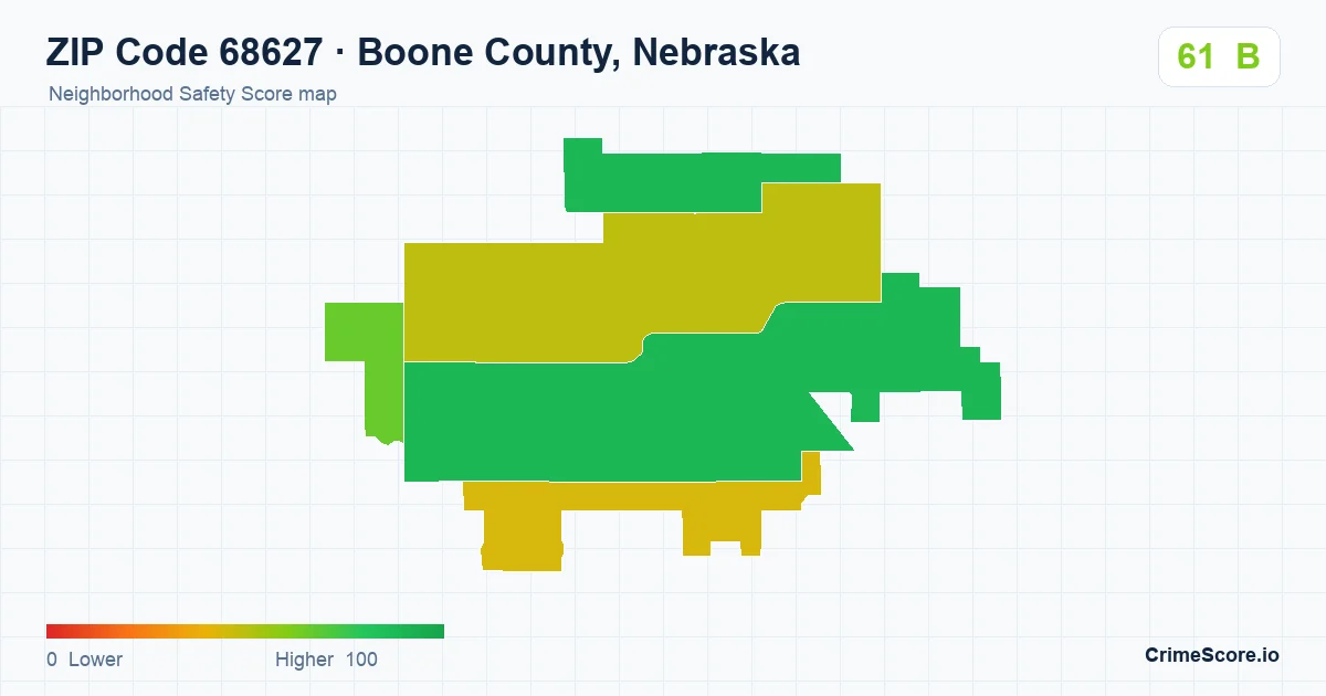 ZIP Code 68627 in Boone County, Nebraska neighborhood Safety Score map