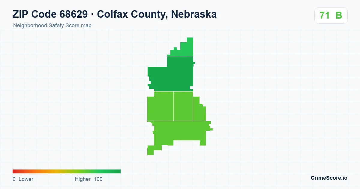 ZIP Code 68629 in Colfax County, Nebraska neighborhood Safety Score map