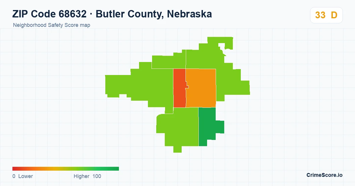 ZIP Code 68632 in Butler County, Nebraska neighborhood Safety Score map