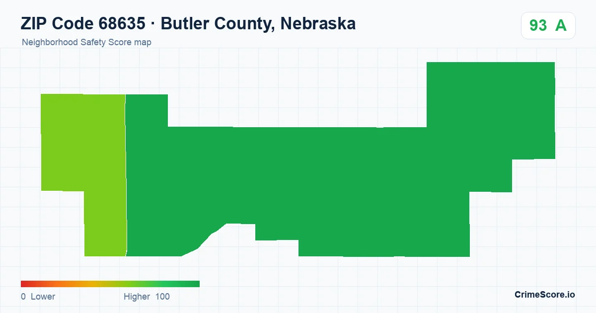 ZIP Code 68635 in Butler County, Nebraska neighborhood Safety Score map