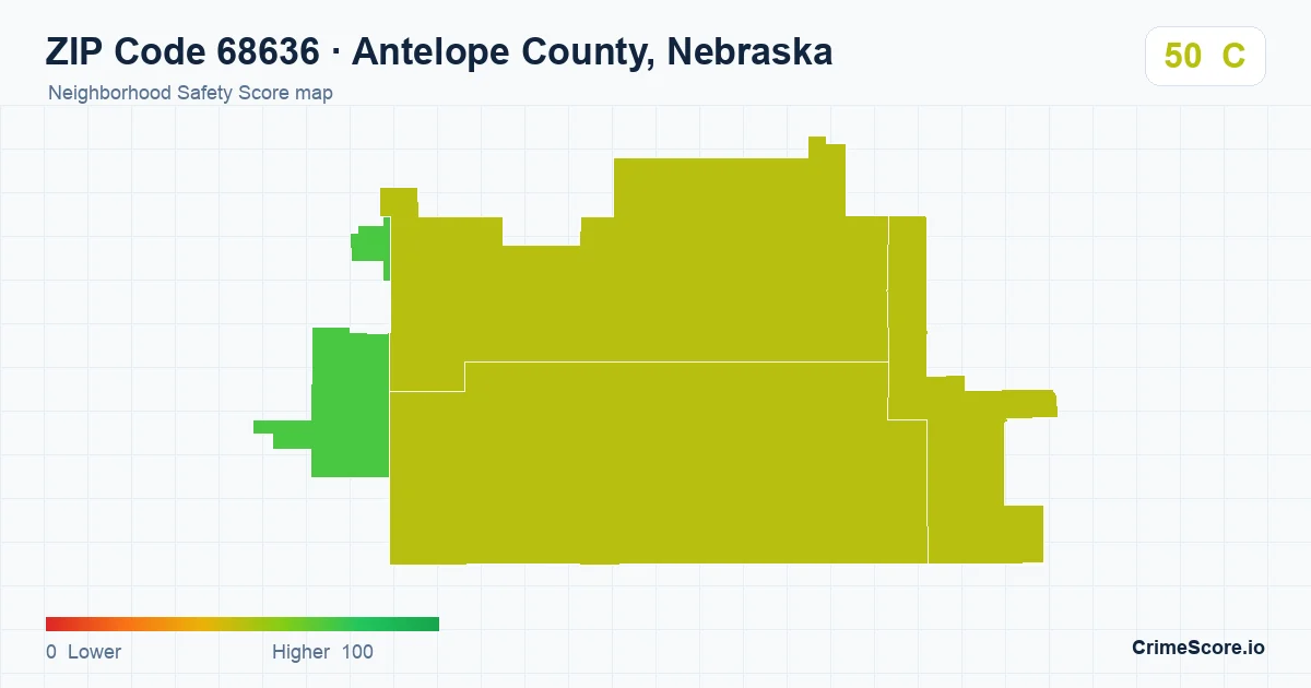 ZIP Code 68636 in Antelope County, Nebraska neighborhood Safety Score map