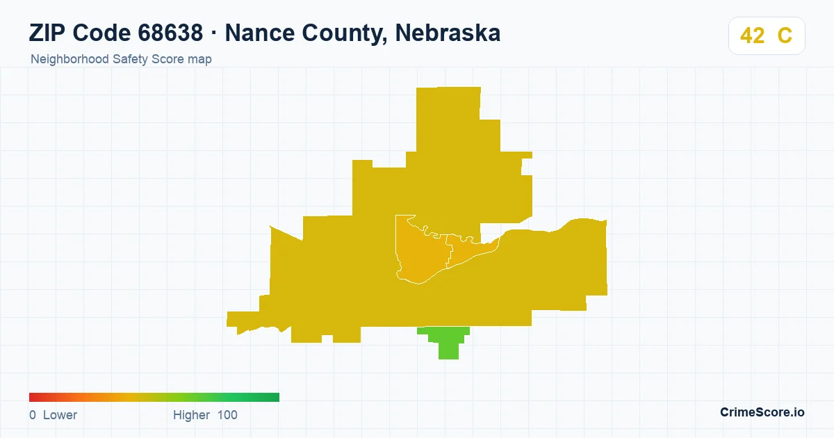 ZIP Code 68638 in Nance County, Nebraska neighborhood Safety Score map