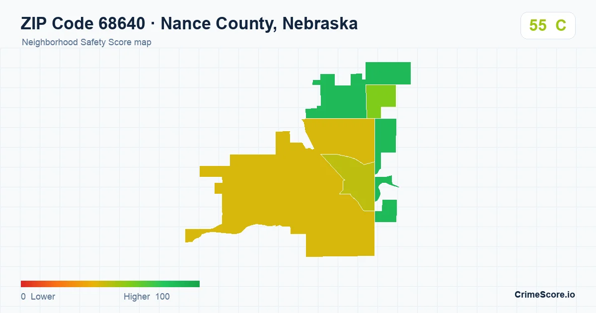 ZIP Code 68640 in Nance County, Nebraska neighborhood Safety Score map