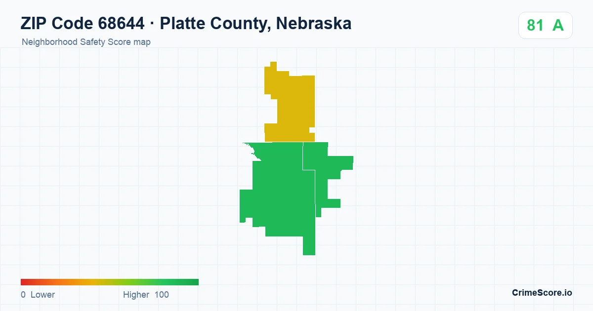 ZIP Code 68644 in Platte County, Nebraska neighborhood Safety Score map