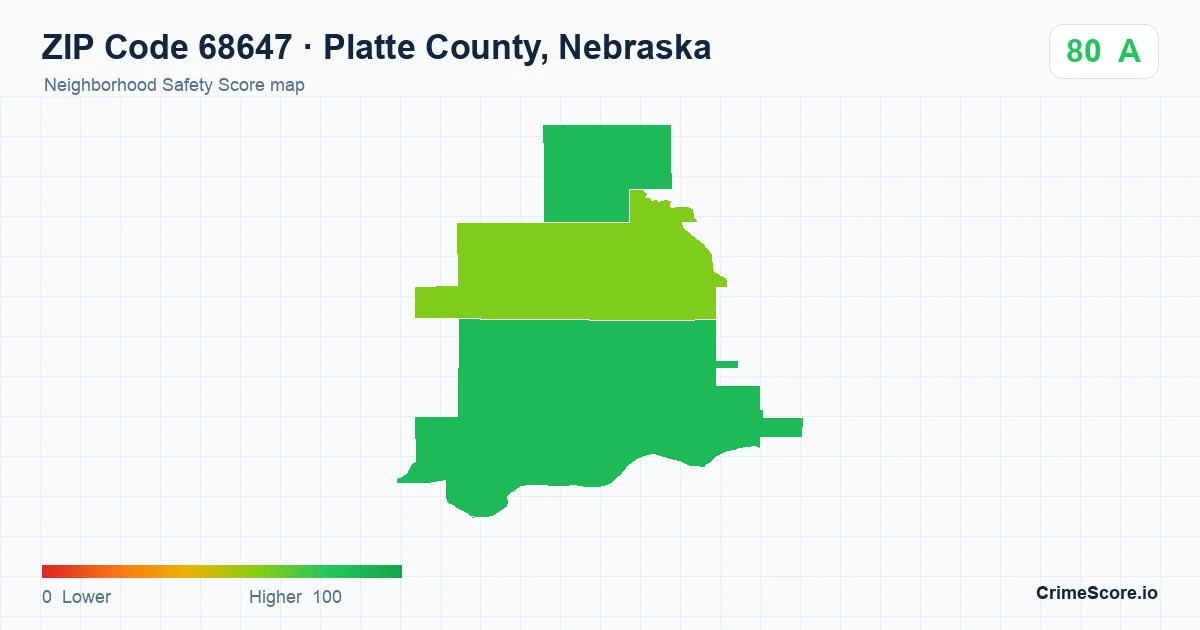 ZIP Code 68647 in Platte County, Nebraska neighborhood Safety Score map