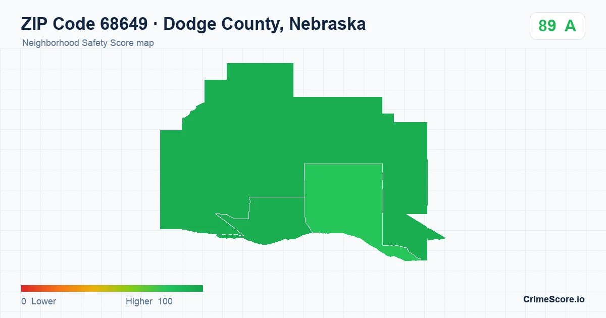 ZIP Code 68649 in Dodge County, Nebraska neighborhood Safety Score map