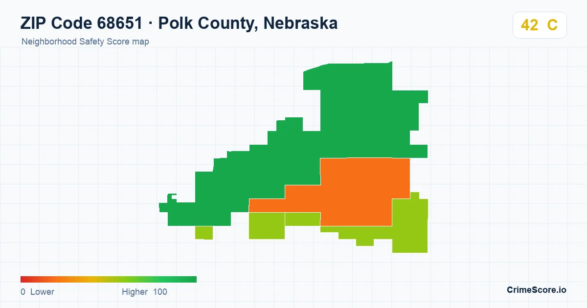 ZIP Code 68651 in Polk County, Nebraska neighborhood Safety Score map