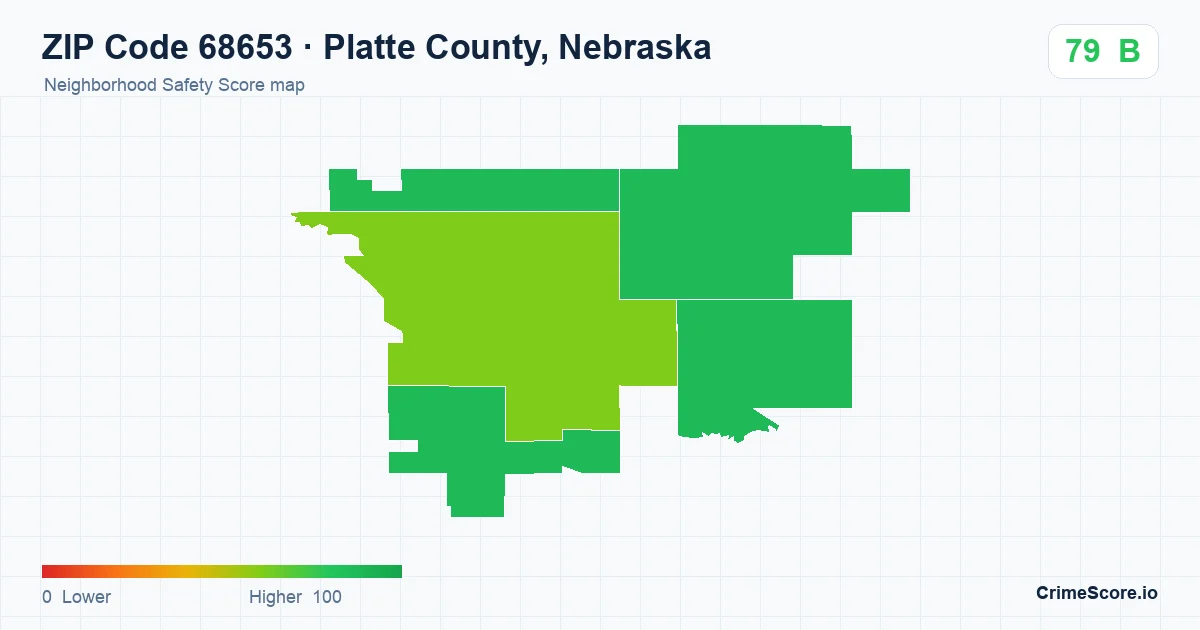ZIP Code 68653 in Platte County, Nebraska neighborhood Safety Score map