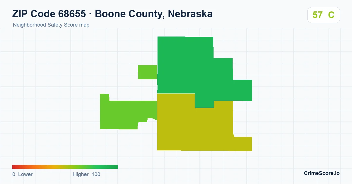 ZIP Code 68655 in Boone County, Nebraska neighborhood Safety Score map