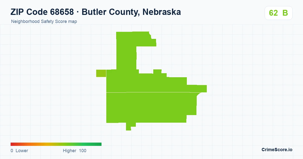 ZIP Code 68658 in Butler County, Nebraska neighborhood Safety Score map