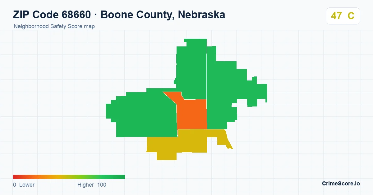 ZIP Code 68660 in Boone County, Nebraska neighborhood Safety Score map