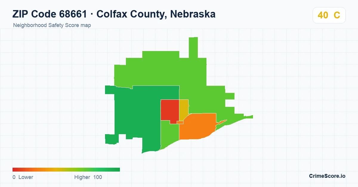 ZIP Code 68661 in Colfax County, Nebraska neighborhood Safety Score map