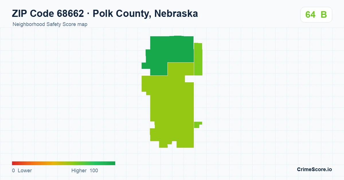 ZIP Code 68662 in Polk County, Nebraska neighborhood Safety Score map
