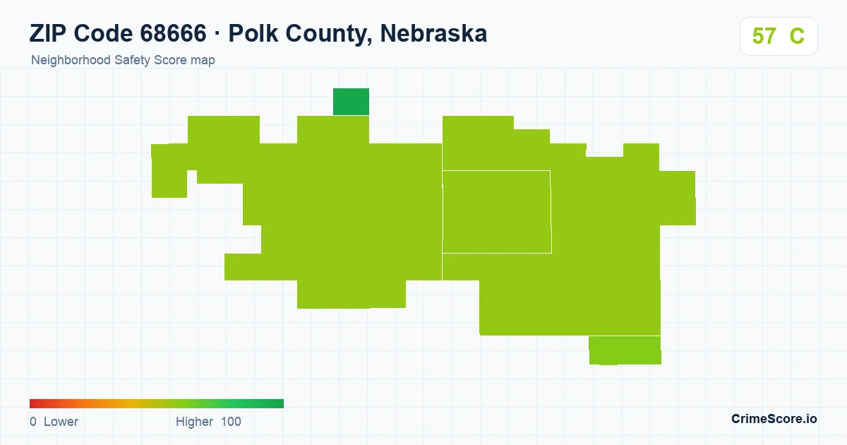 ZIP Code 68666 in Polk County, Nebraska neighborhood Safety Score map
