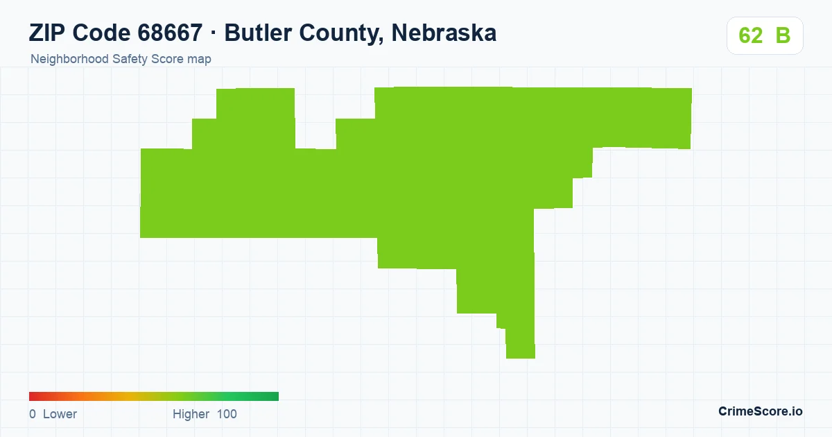 ZIP Code 68667 in Butler County, Nebraska neighborhood Safety Score map