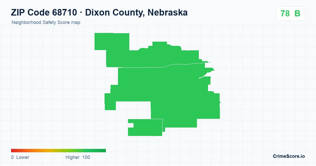 ZIP Code 68710 in Dixon County, Nebraska neighborhood Safety Score map