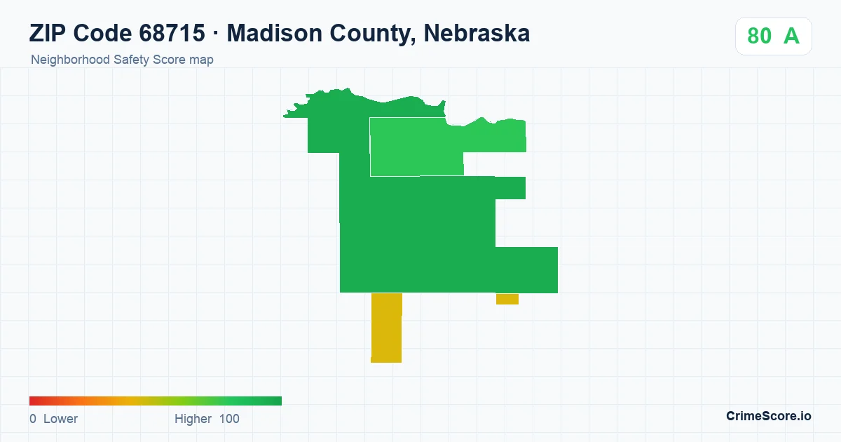 ZIP Code 68715 in Madison County, Nebraska neighborhood Safety Score map